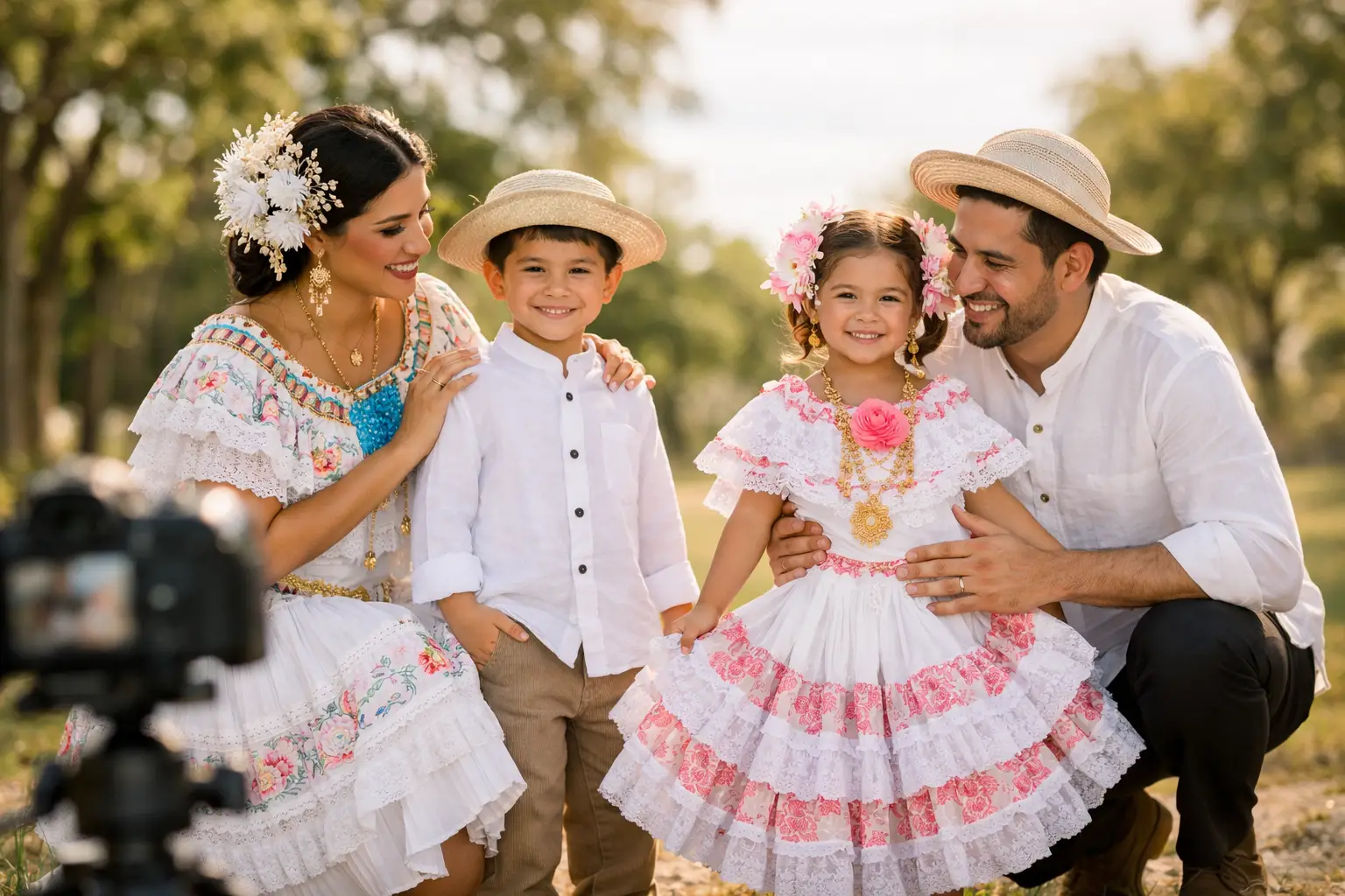 Sesión de fotos en pollera para toda la familia