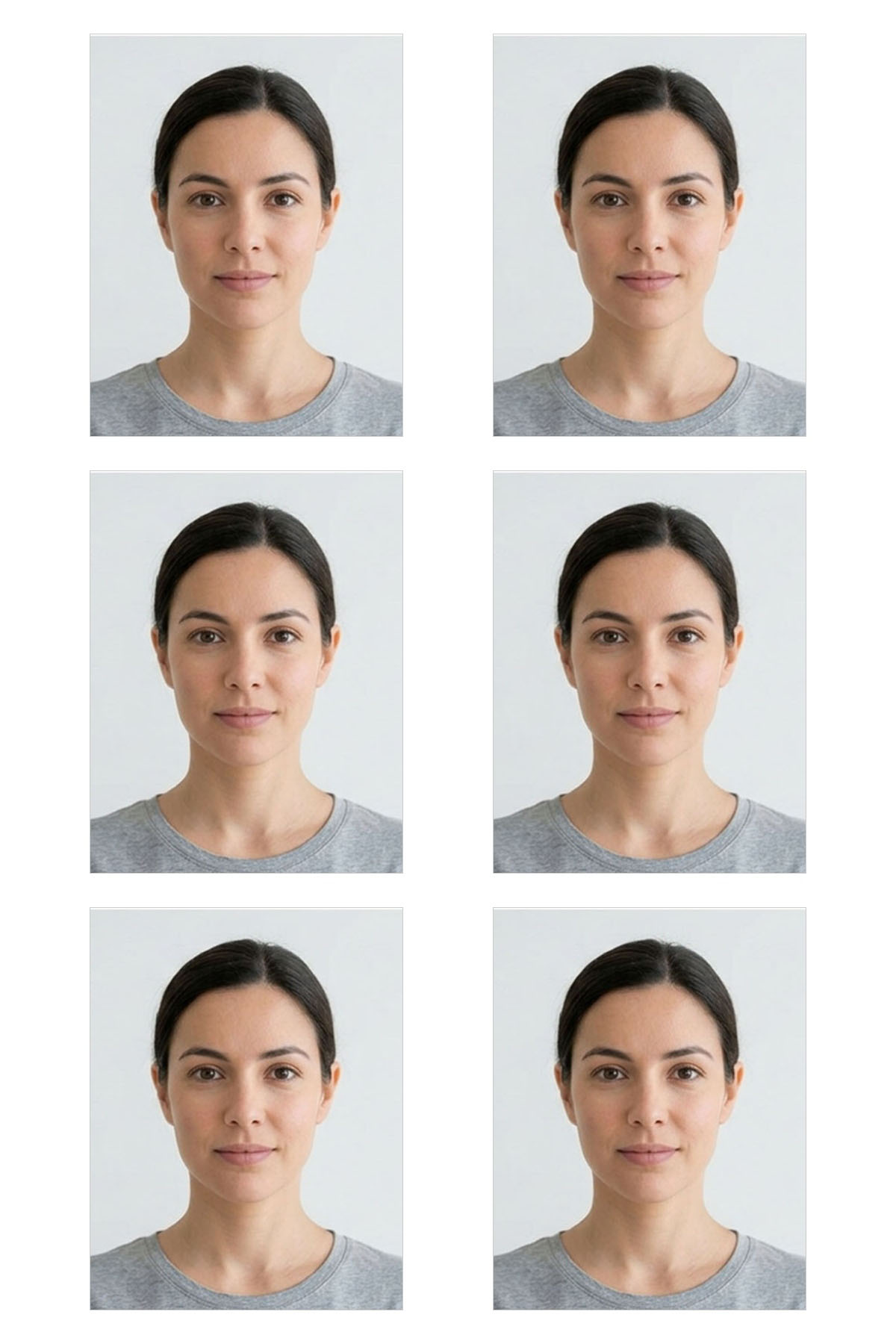 Plantilla con 6 fotos tipo carnet estándar lista para imprimir
