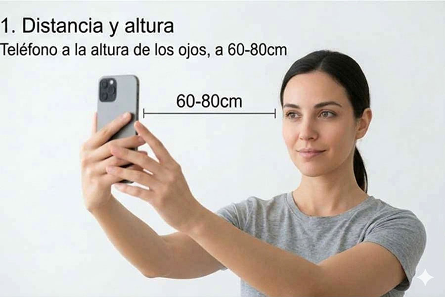 1. Distancia y altura: teléfono a la altura de los ojos, a 60-80cm